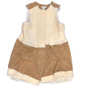 White wool and brown suede vest